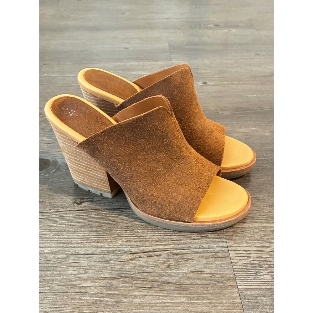 Kork Ease Lawton Suede Tan Mule open toe chunky Heels Sz 10
